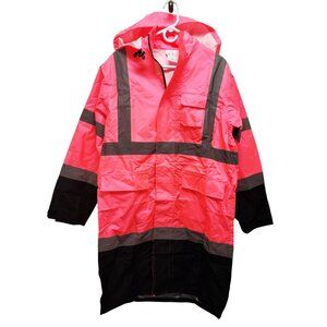 High-Visibility Pink Raincoat With Hood & Reflective Stripes Size S